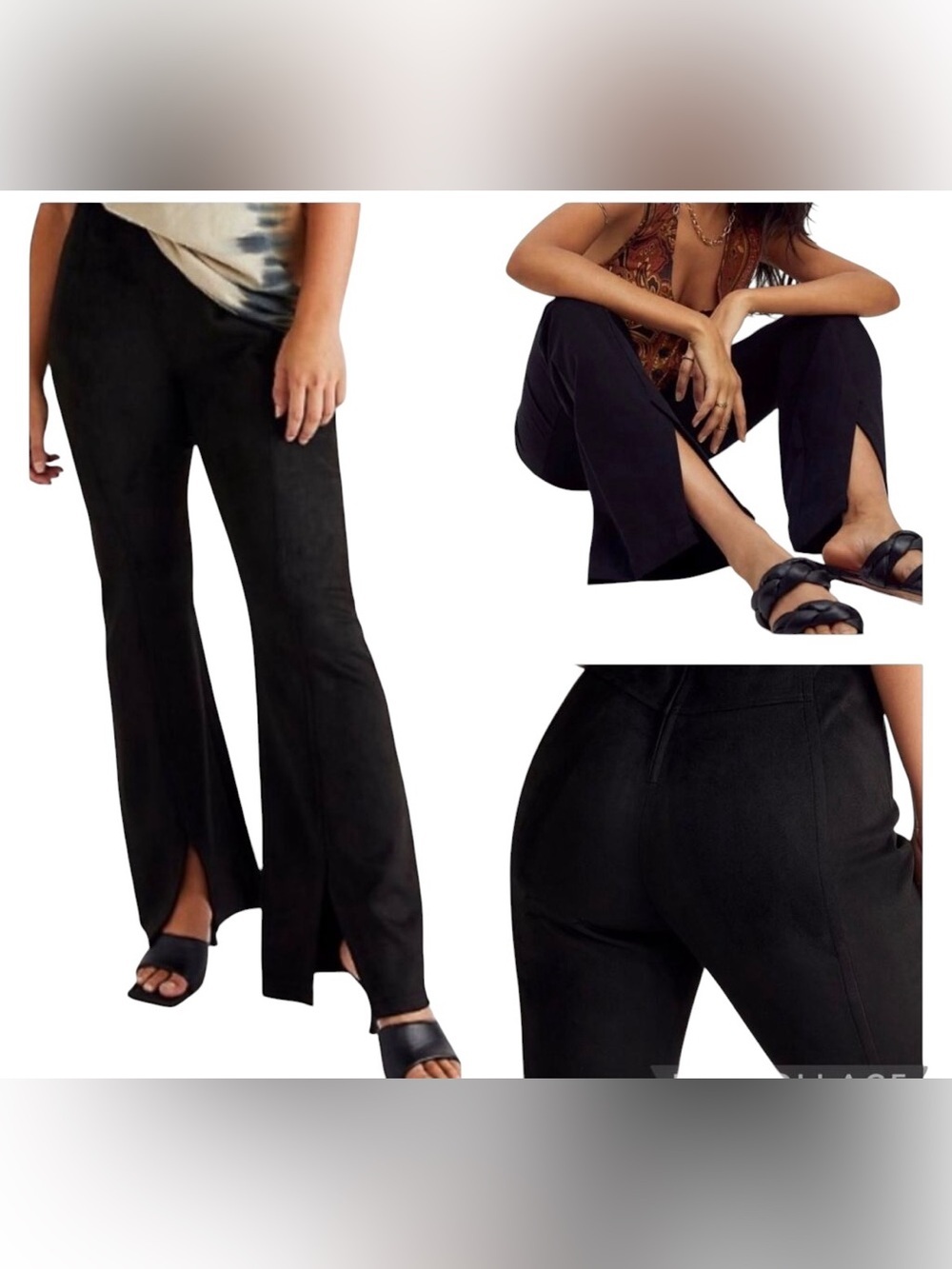 We The Free black faux suede split flare cuff back zip elastic waist size 26